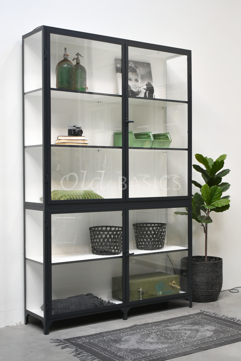 Detail van Apothekerskast Vitrine  LED, 2 deuren, RAL7021, zwart, grijs, materiaal staal